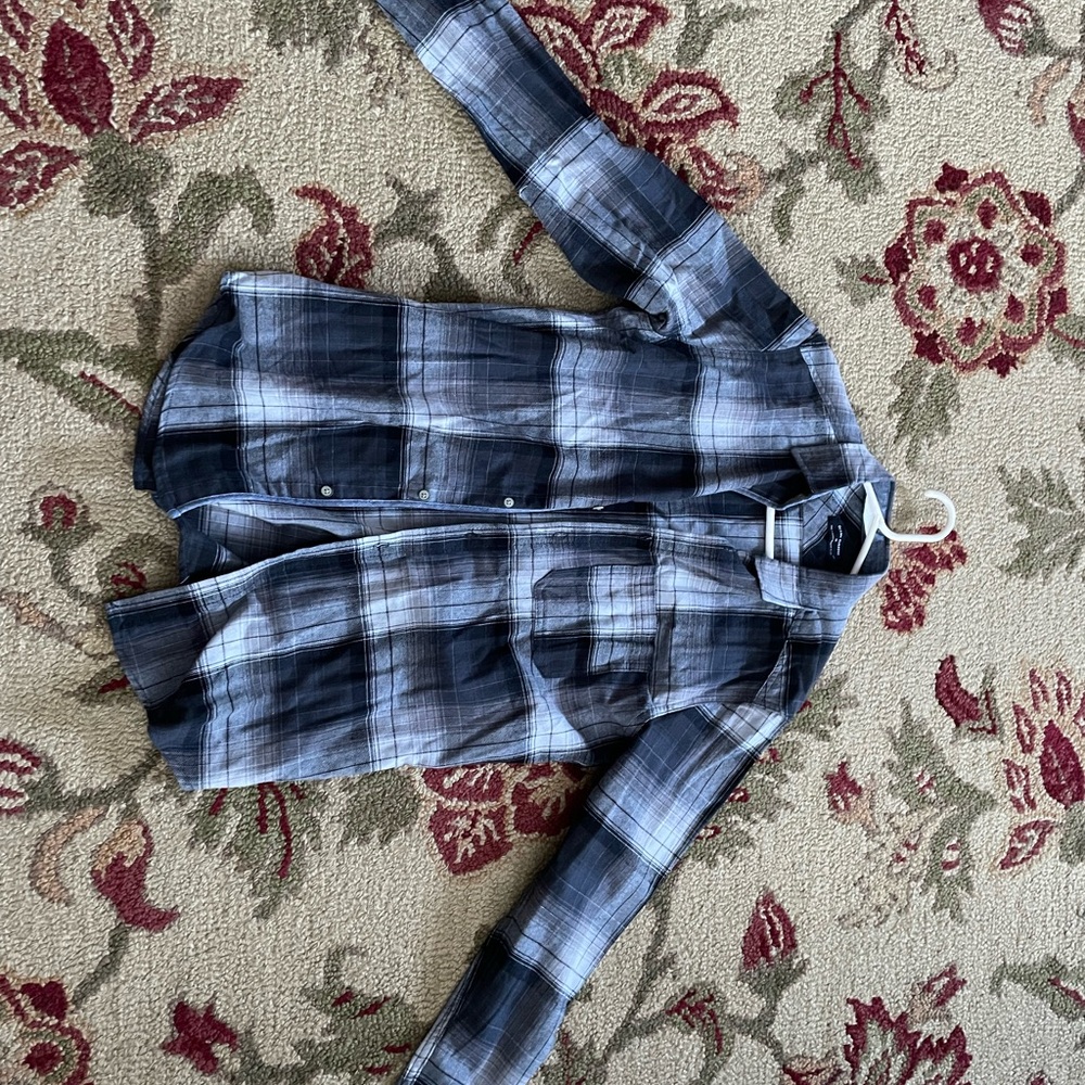Ocean Current Black and Gray Plaid Casual Button Down Shirt